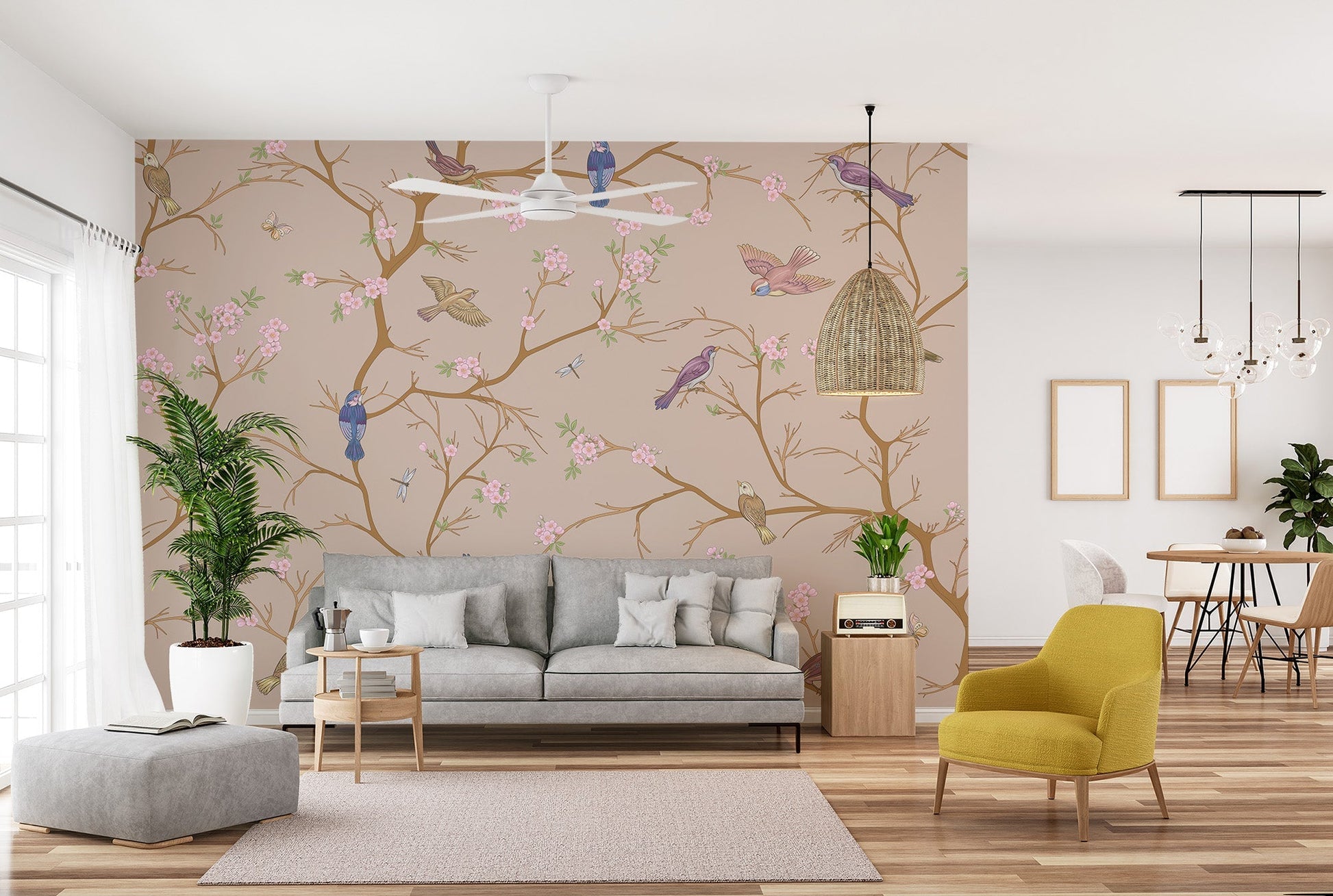 Beige Chinoiserie Wallpaper Mural - Giffywalls C460