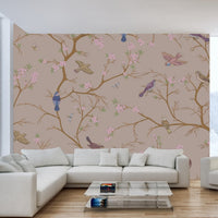 Beige chinoiserie wallpaper adds charm to living spaces C460