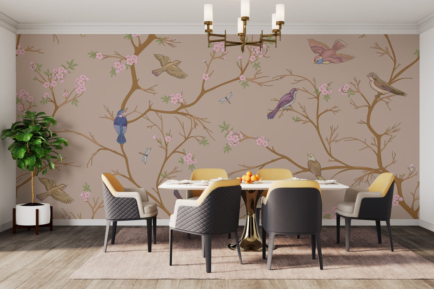 Beige Chinoiserie Wallpaper Mural - Giffywalls C460