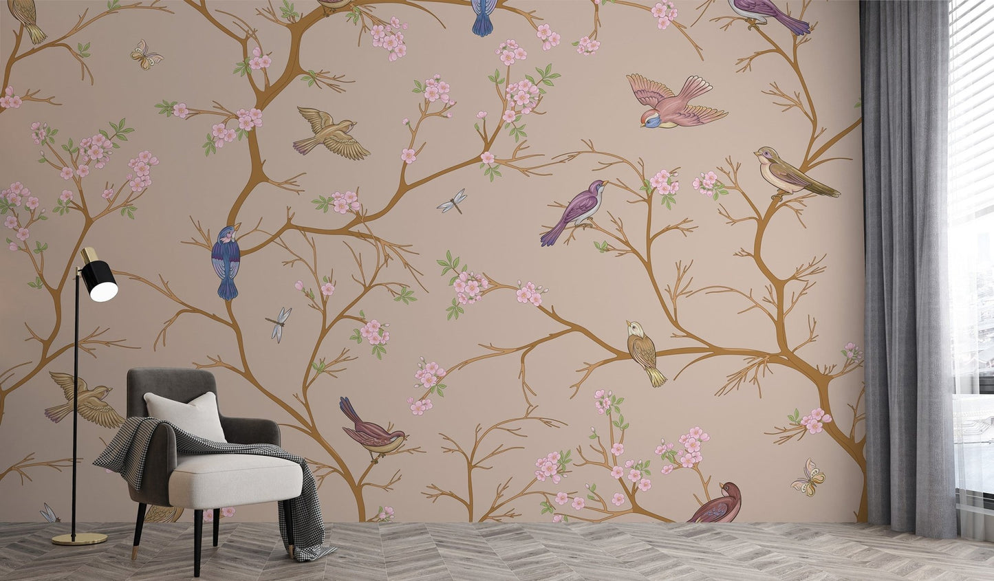Beige Chinoiserie Wallpaper Mural - Giffywalls C460