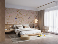 Classic beige chinoiserie design enhances bedroom walls C460