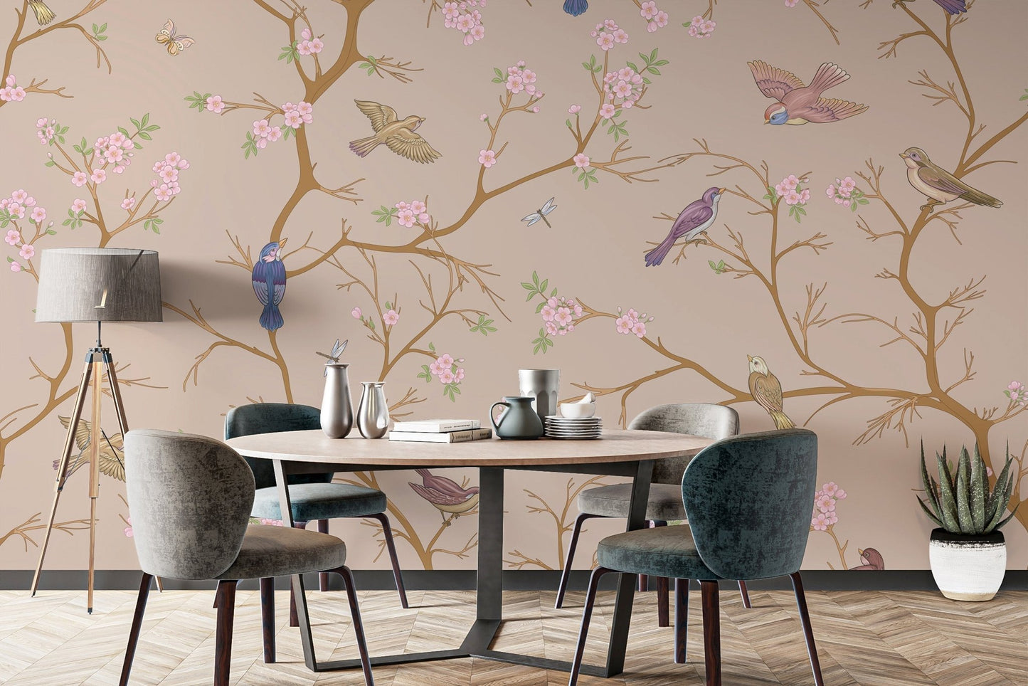 Chinoiserie mural adds sophistication to dining room decor C460
