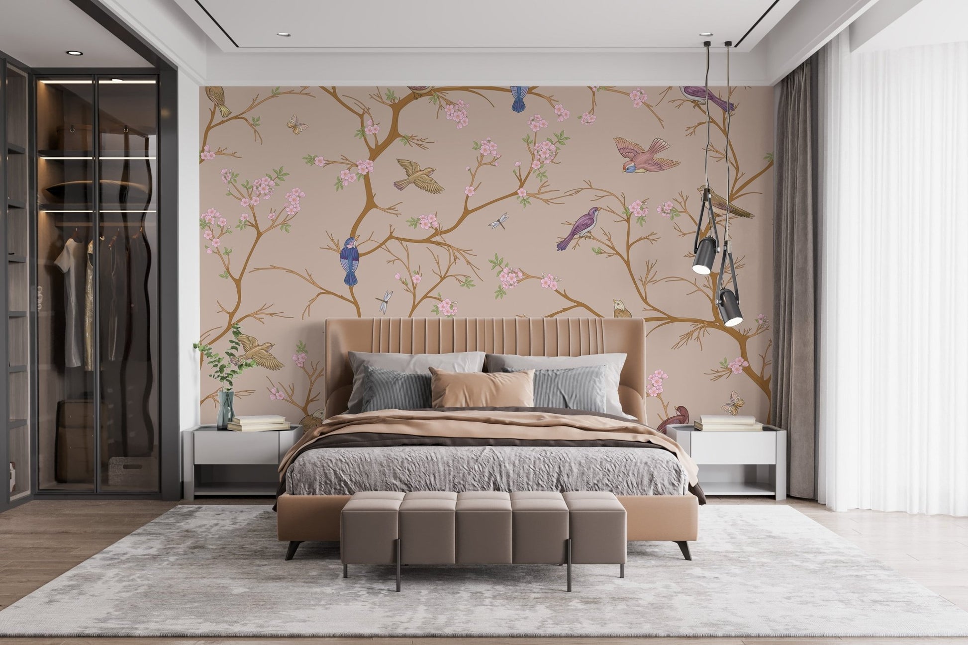 Beige Chinoiserie Wallpaper adds elegance to bedrooms C460
