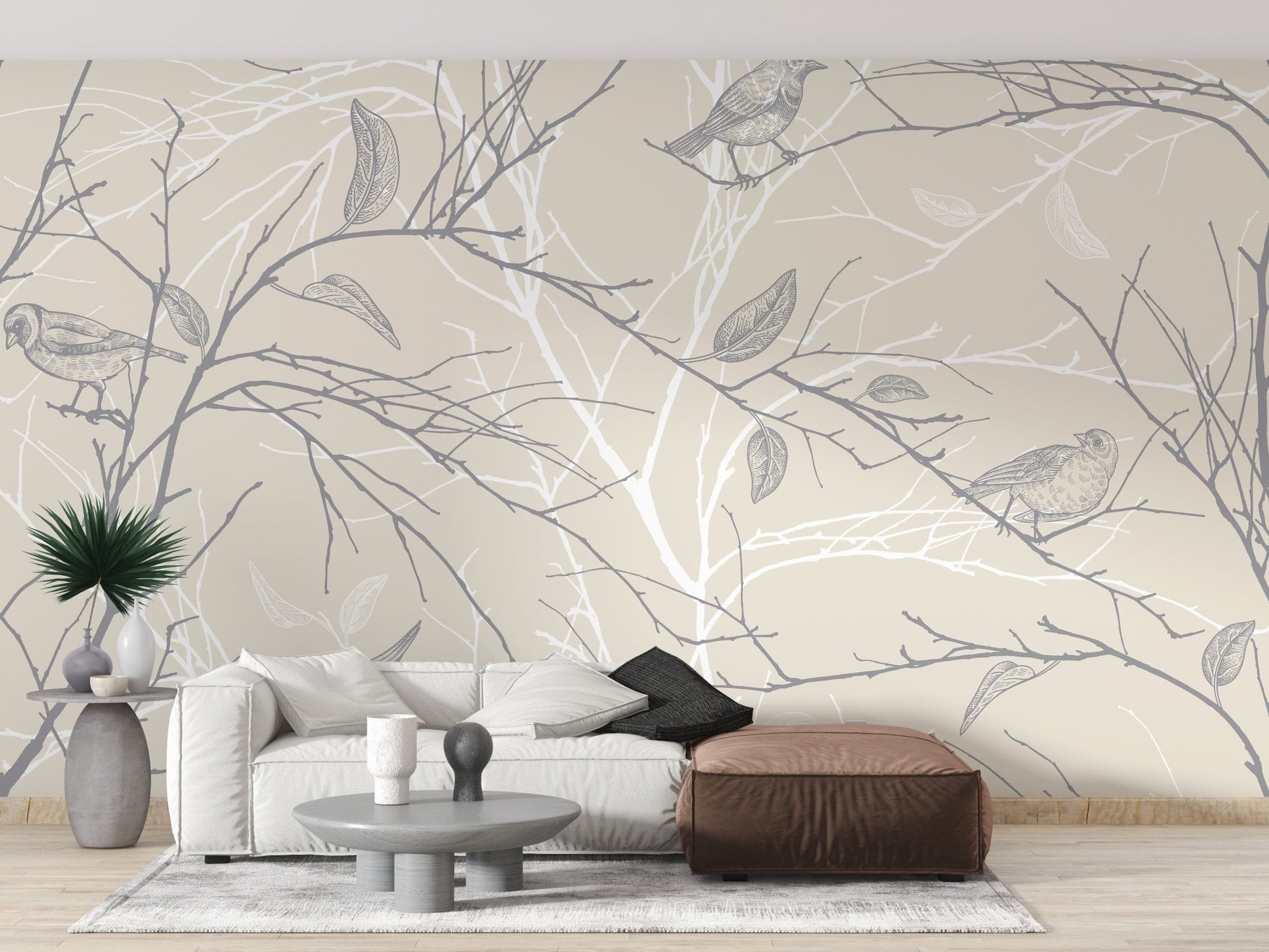 Spring Floral with Gray Birds Wallpaper - Giffywalls A663