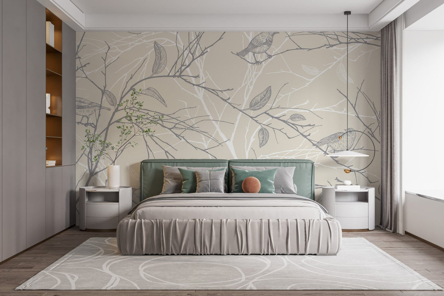 Spring Floral with Gray Birds Wallpaper - Giffywalls A663