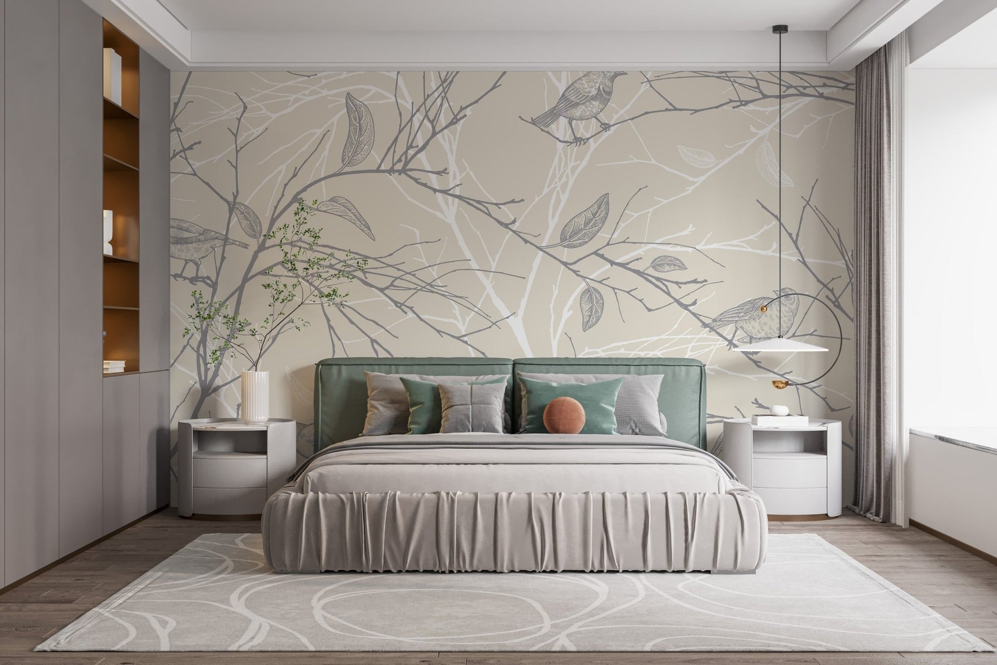 Spring Floral with Gray Birds Wallpaper - Giffywalls A663