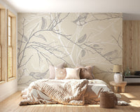 Spring Floral with Gray Birds Wallpaper - Giffywalls A663