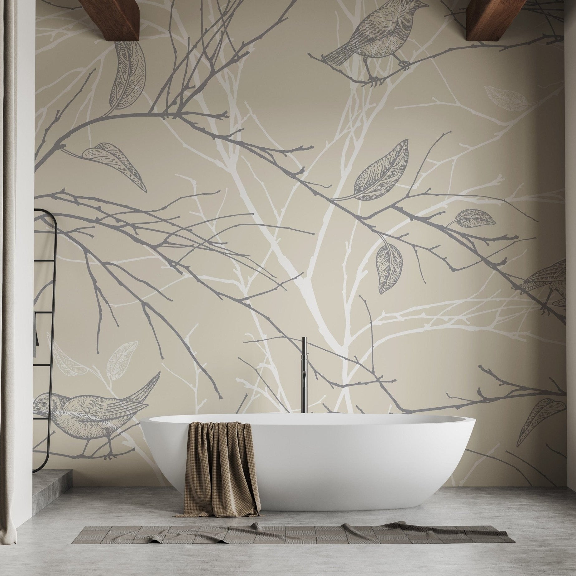 Spring Floral with Gray Birds Wallpaper - Giffywalls A663