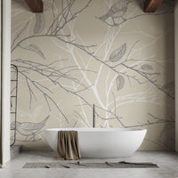 Spring Floral with Gray Birds Wallpaper - Giffywalls A663