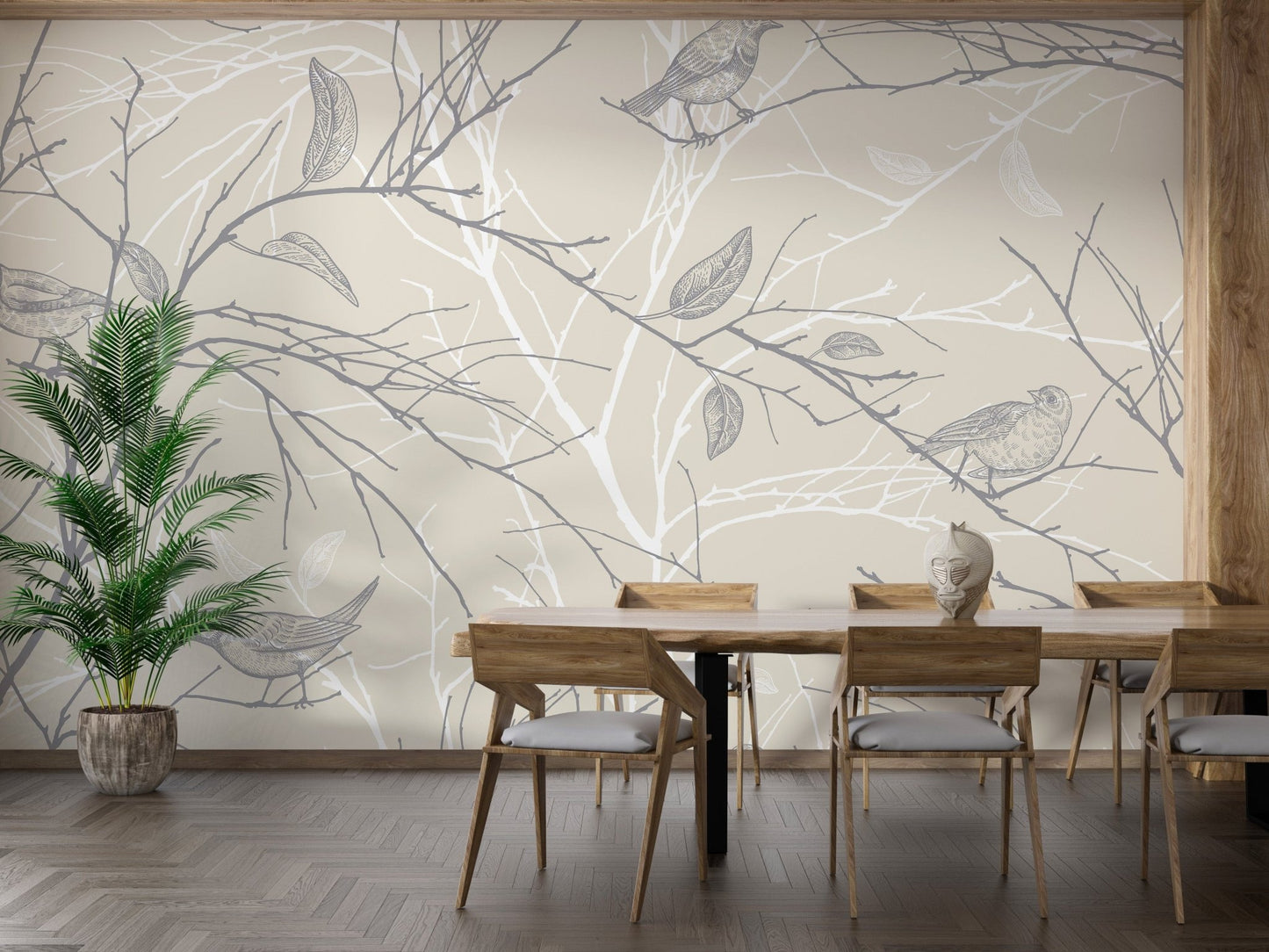 Floral and bird wallpaper for a serene ambiance A663
