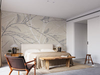 Gray bird mural with vibrant spring florals A663

