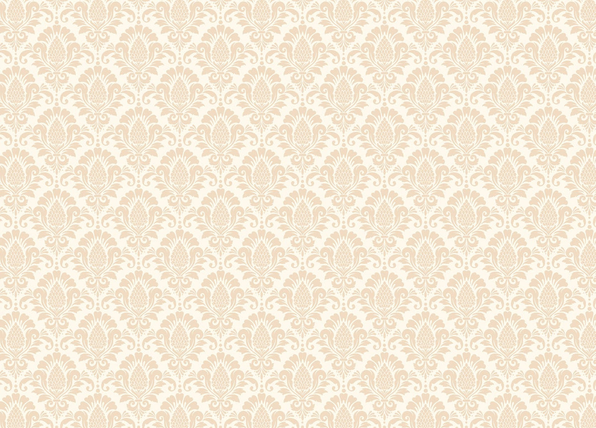 Artful Damask Pattern in Beige Wallpaper in your room — zoomed