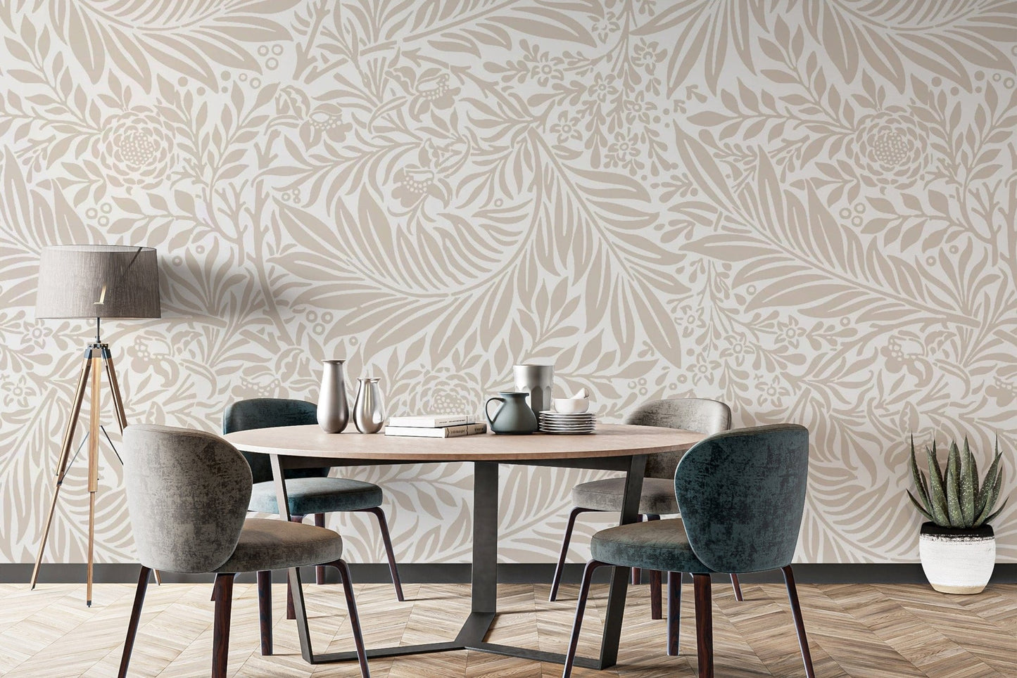 Elegant Beige Color Leaves Wallpaper Mural for any space
