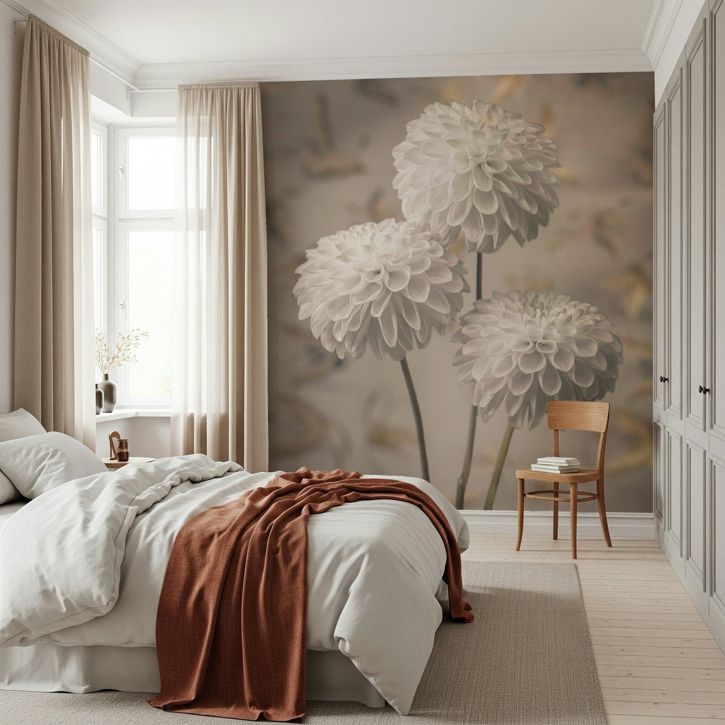 Beige Blooms Wall Mural