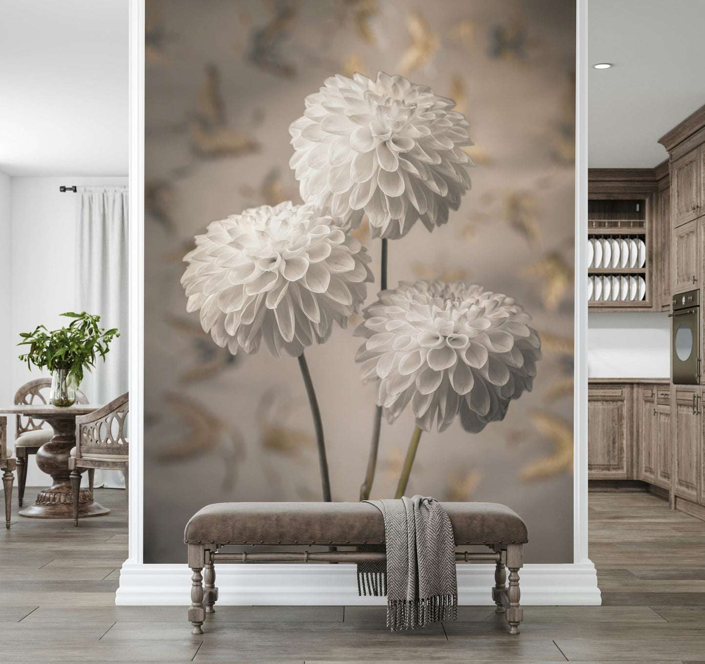 Beige Blooms Wall Mural