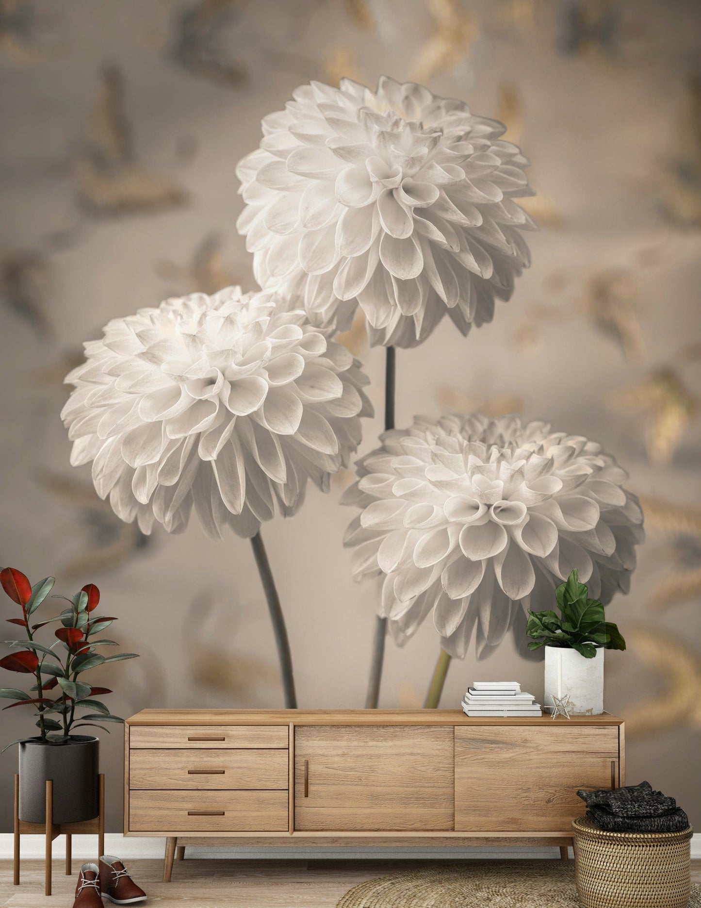 Beige Blooms Wall Mural