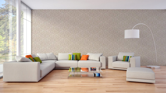 Beige damask wall mural design
