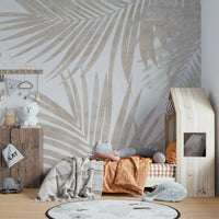 A classic botanical wallpaper for walls in soft beige., GD4585