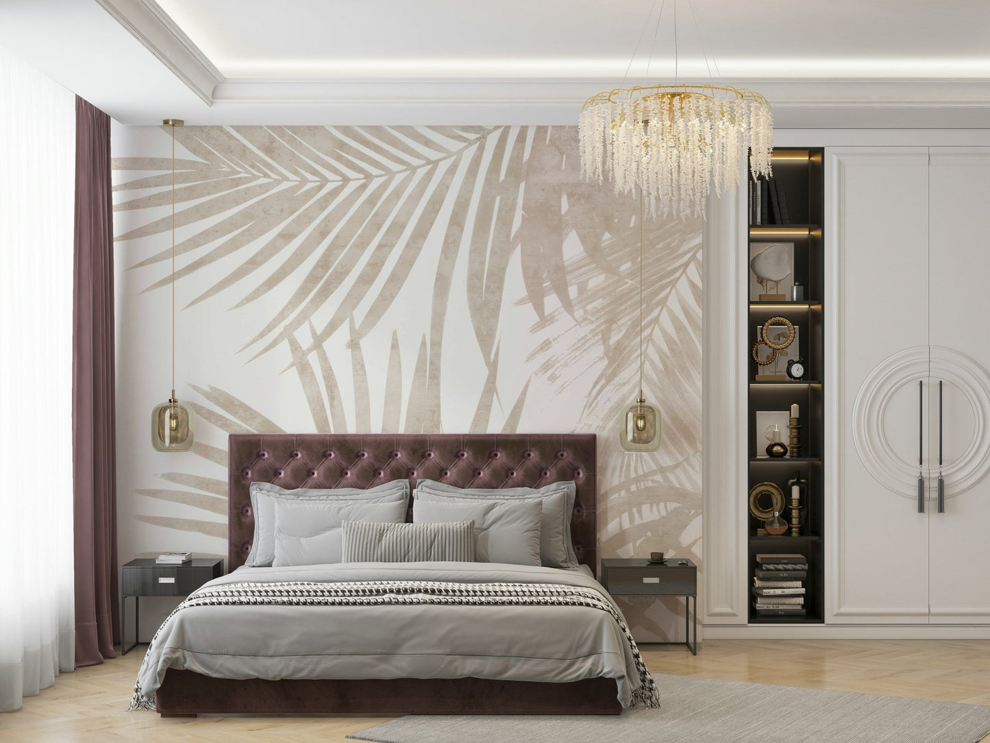 A sophisticated exotic leaf wallpaper mural for a feature wall., GD4585