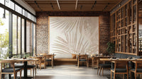 A dramatic jungle leaf wallpaper mural that defines a space.

