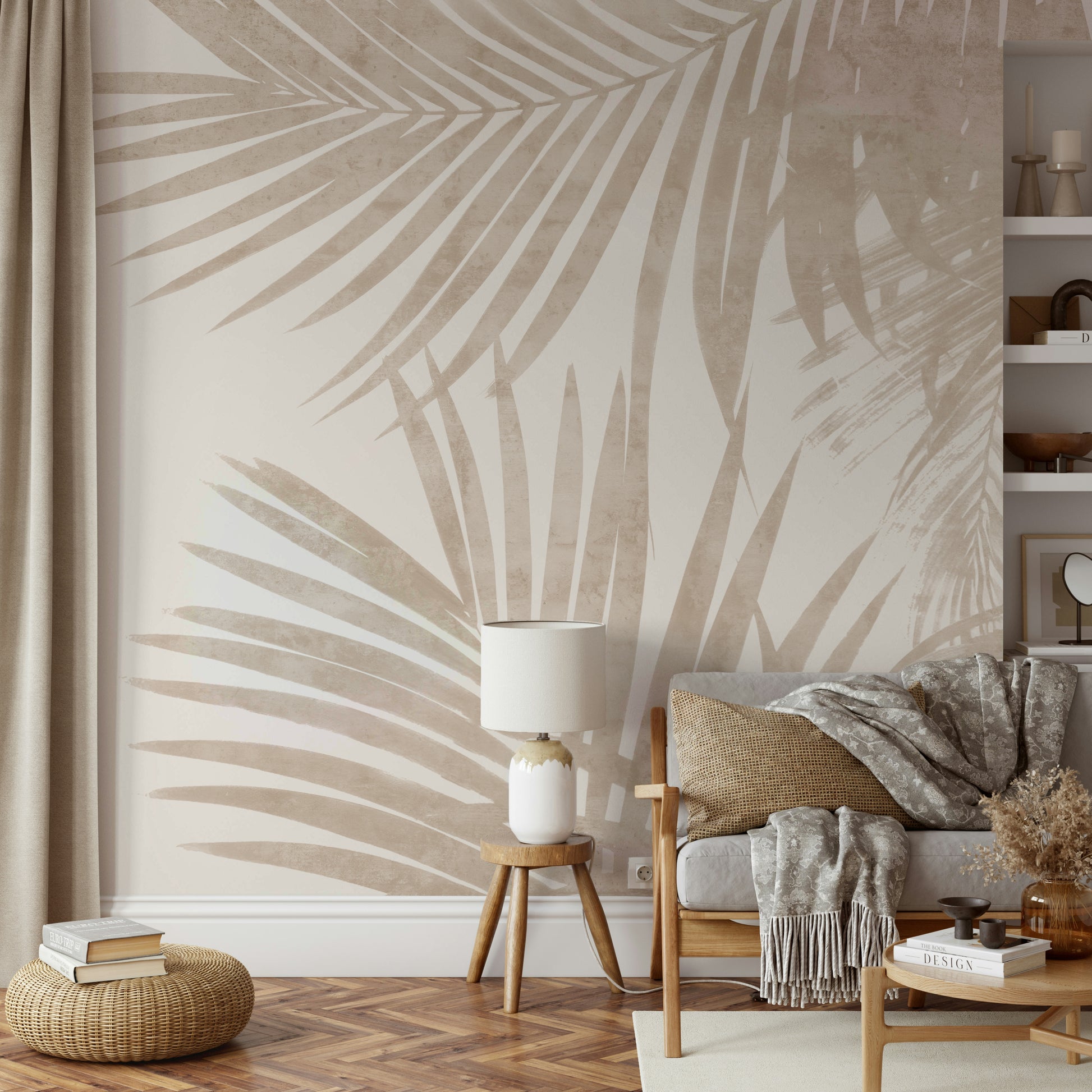 A stylish abstract jungle mural for fashionable wallpaper.

