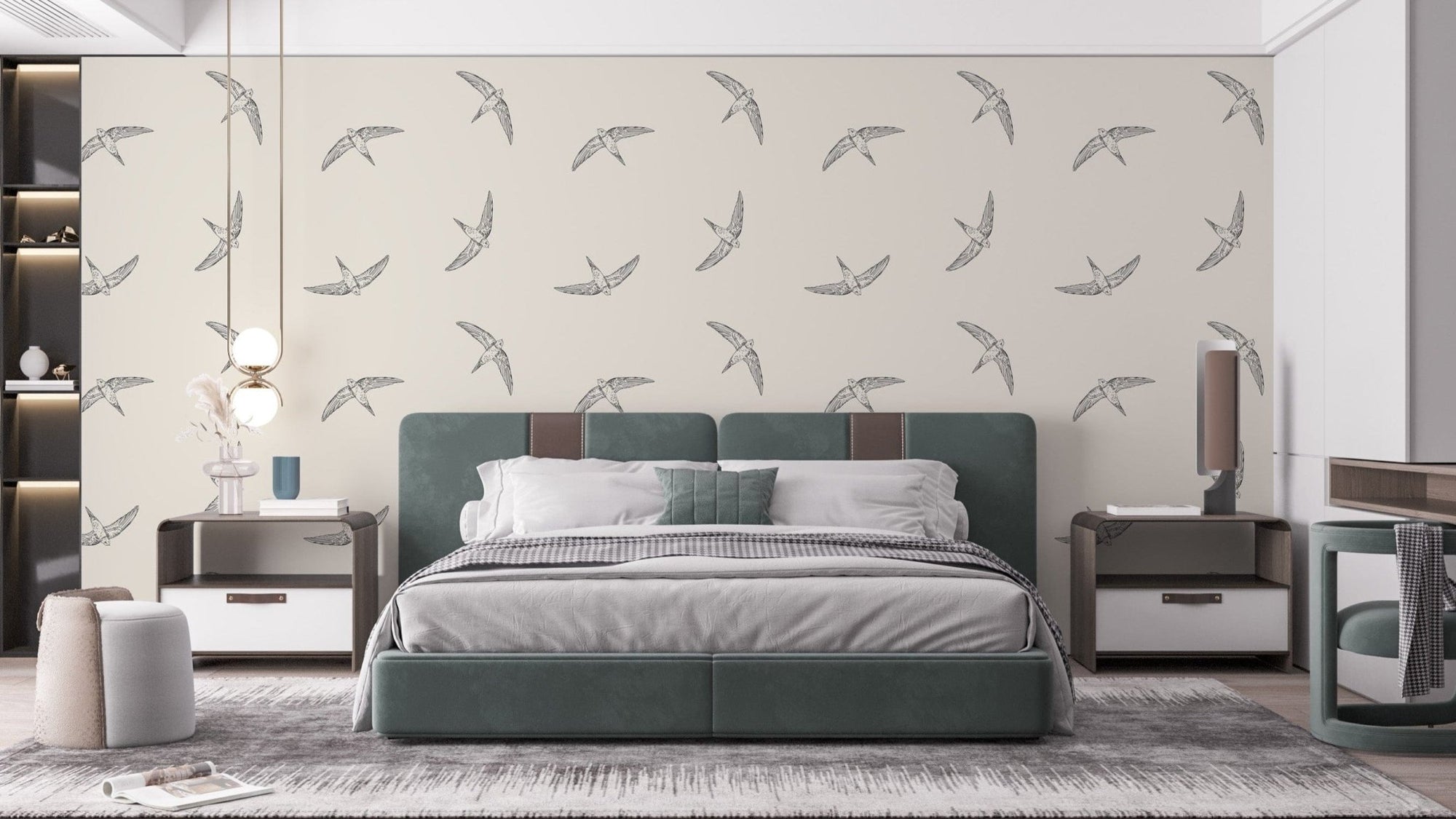 Beige flying swallow bird wallpaper B065