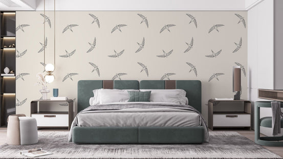 Beige flying swallow bird wallpaper B065