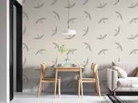 Graceful flying swallows on beige mural