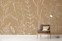 Nature-inspired beige herbs wallpaper for interiors