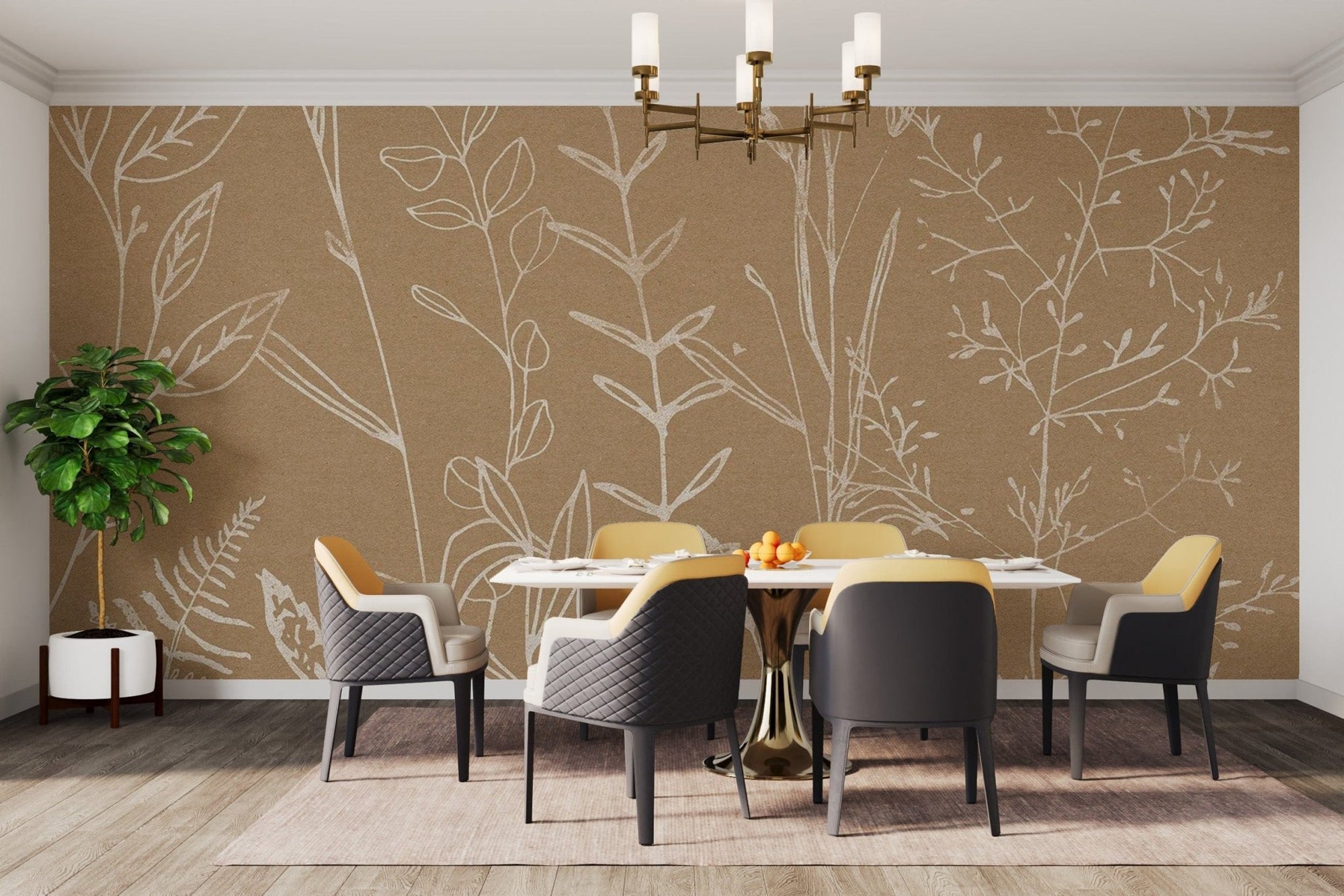 Stylish beige herbs wallpaper for modern homes C516