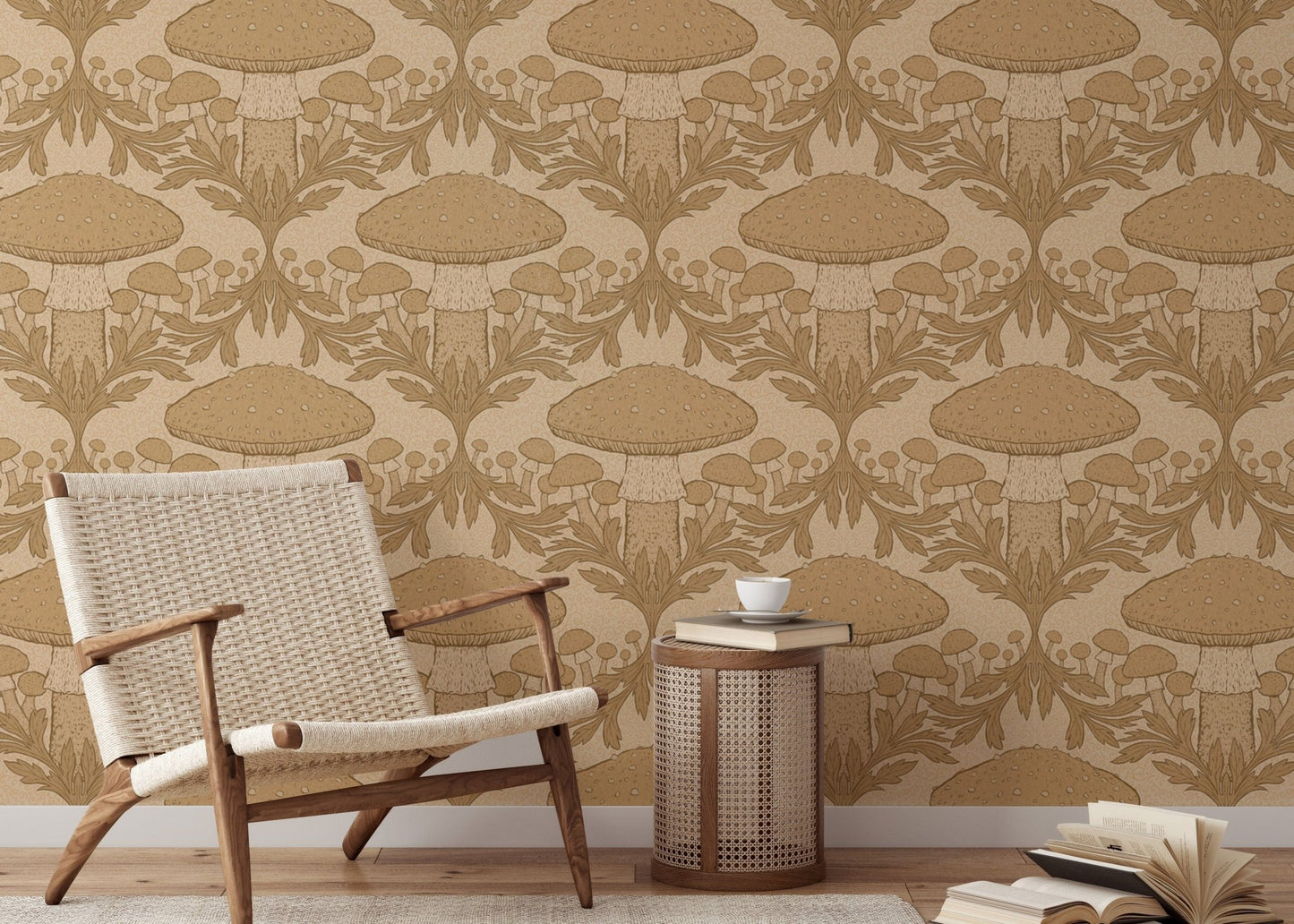 Elegant beige heritage mushroom wallpaper for timeless interiors. RNM47

