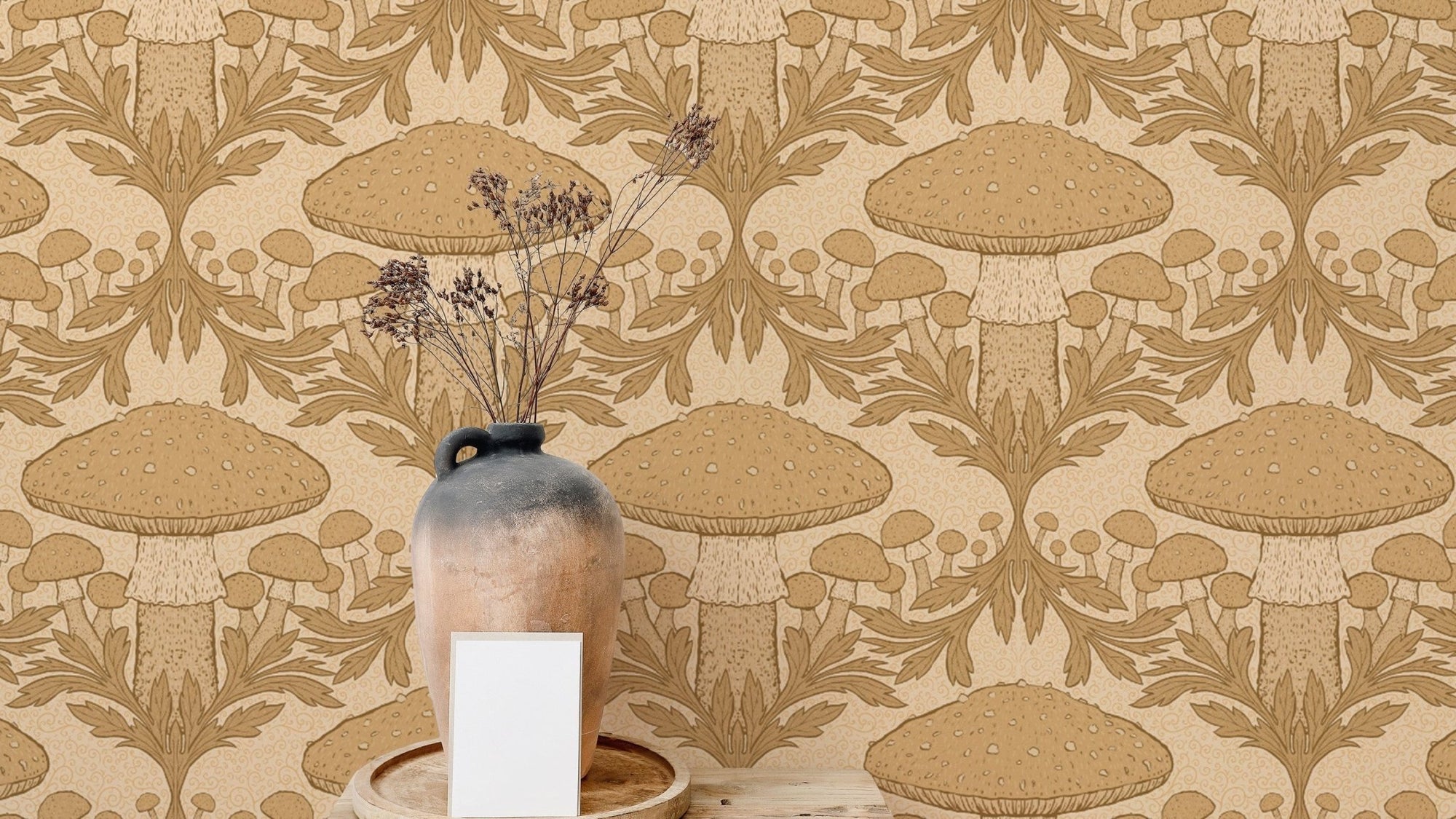 Stylish beige mushroom wallpaper for modern, rustic-inspired walls. RNM47
