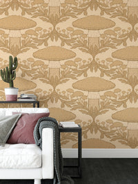Artistic heritage mushroom wallpaper in beige for unique wall accents. RNM47