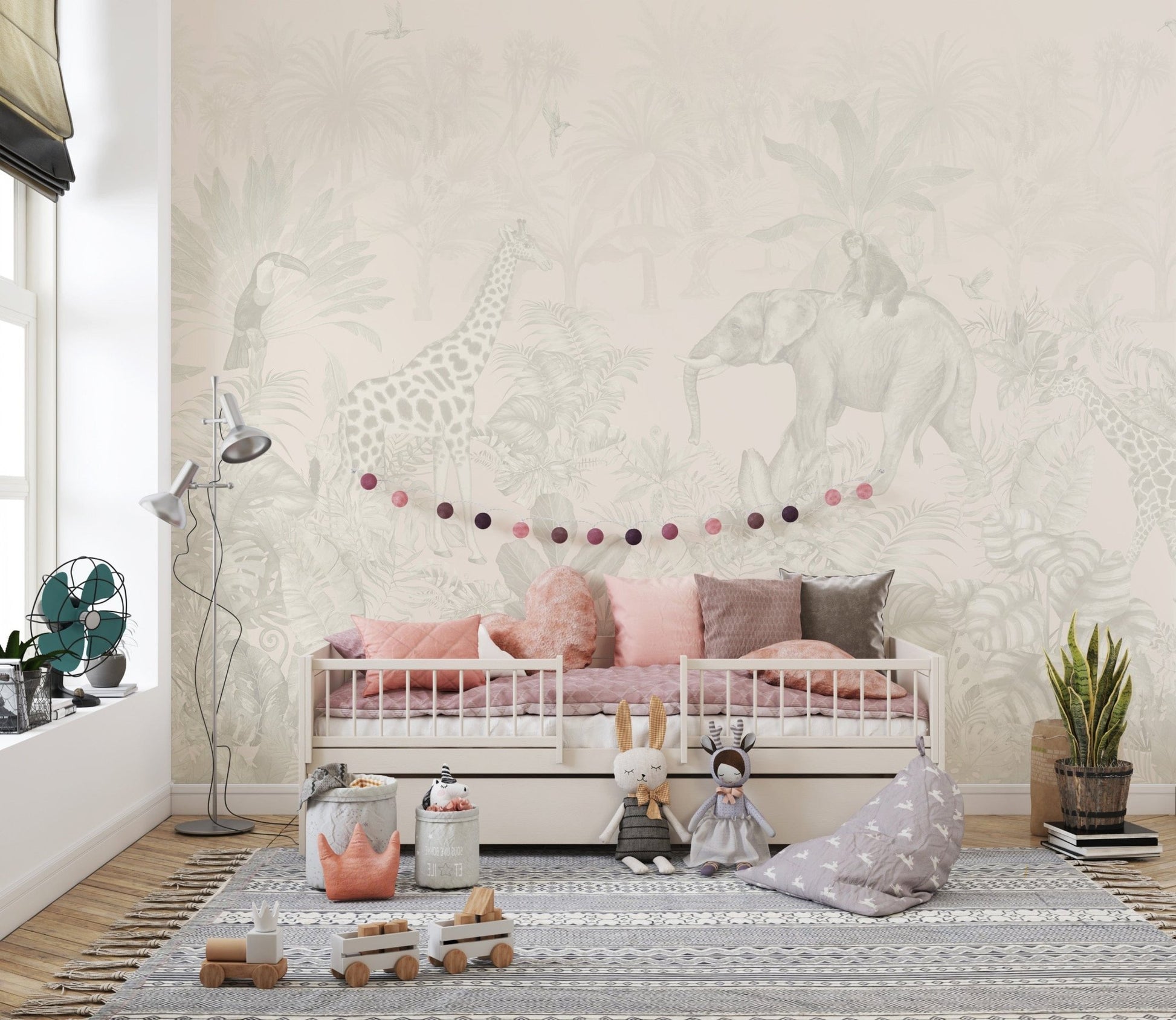 Warm Beige Safari-Themed Wall Mural

