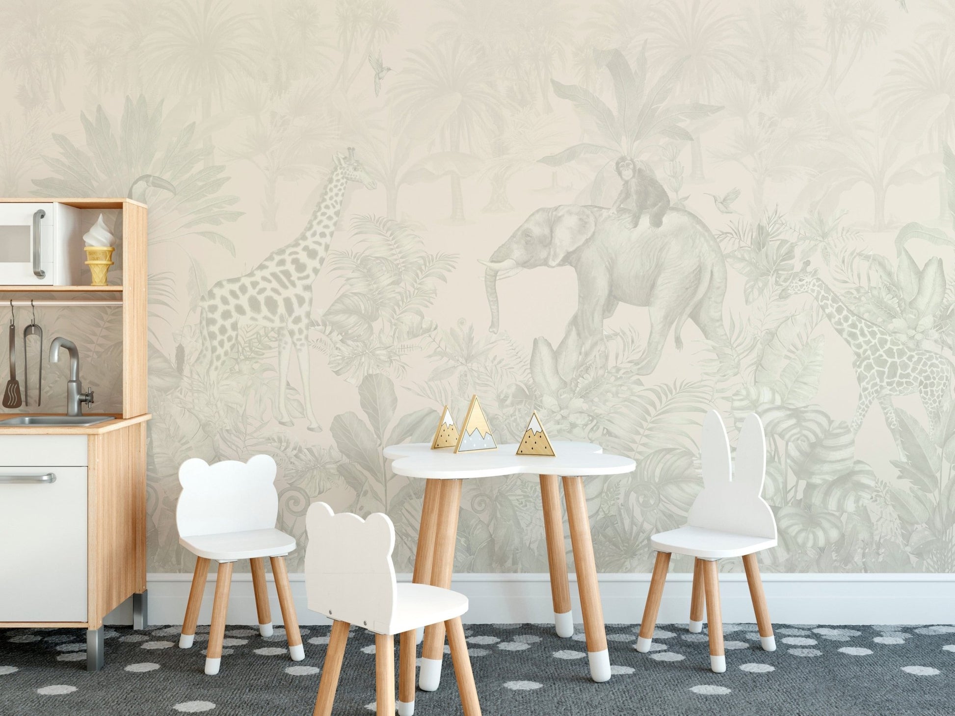 Soft Toned Jungle Wall Mural Design
