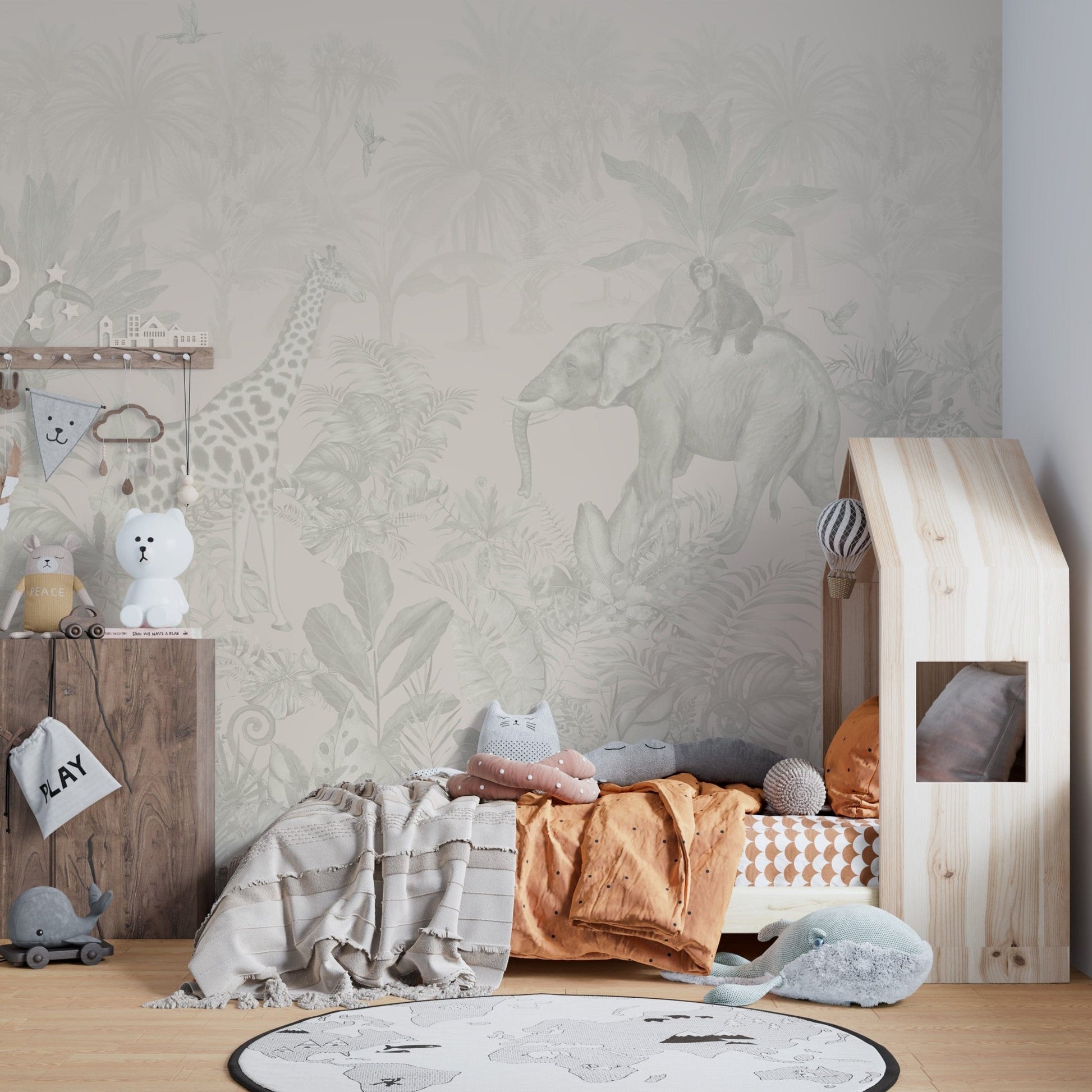 Elegant Beige Jungle Wall Covering
