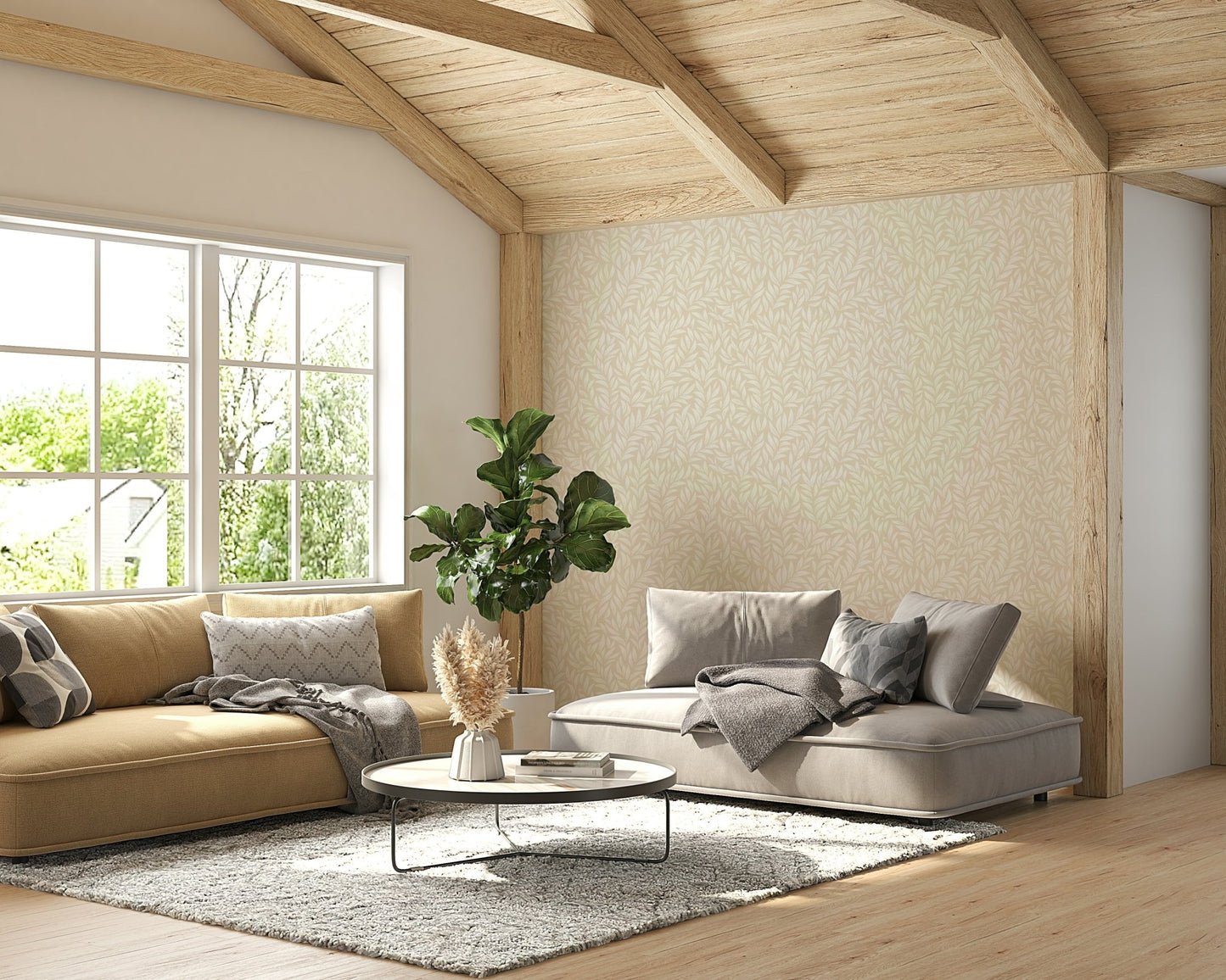 Bedroom wall with natural leaf mural GD503

