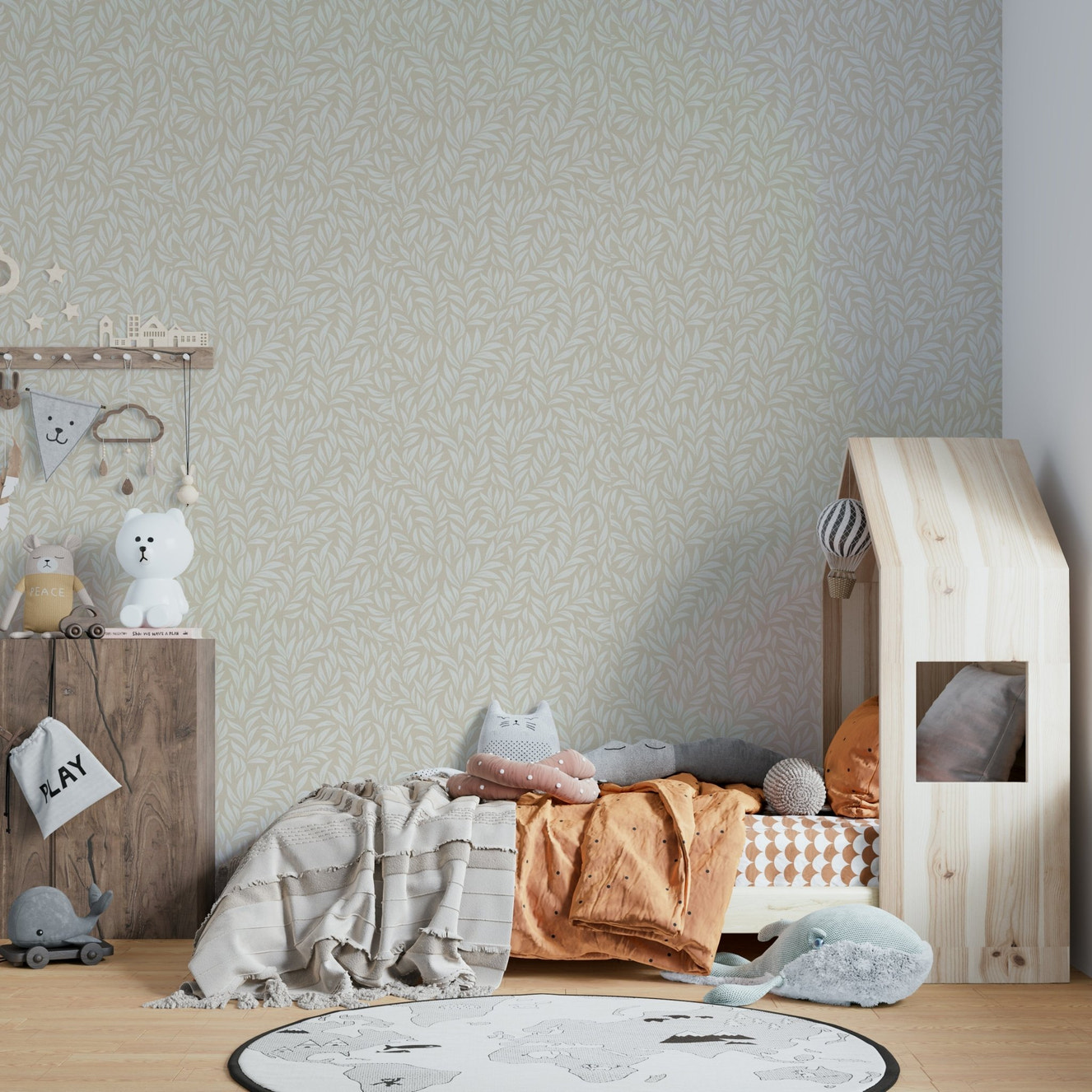 Close-up of delicate leaf pattern wallpaper

