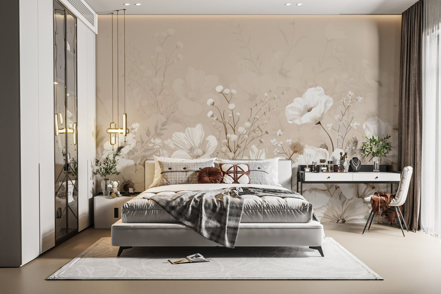 Subtle neutral floral wallpaper mural

