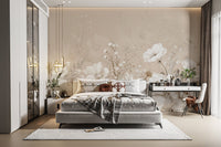 Subtle neutral floral wallpaper mural
