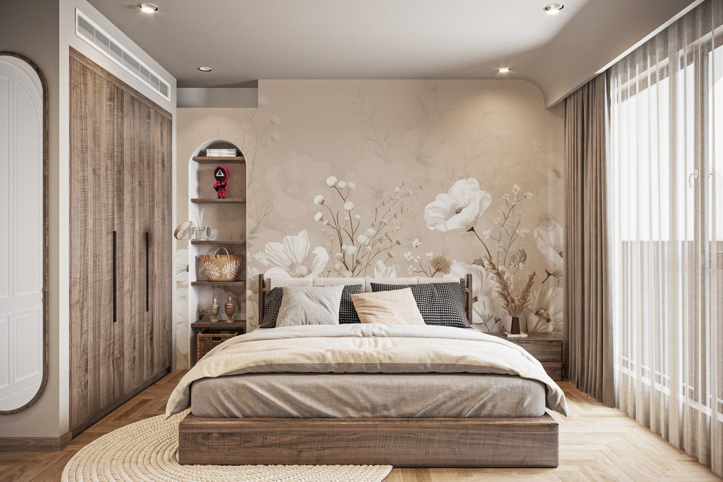 Elegant beige floral wall mural
