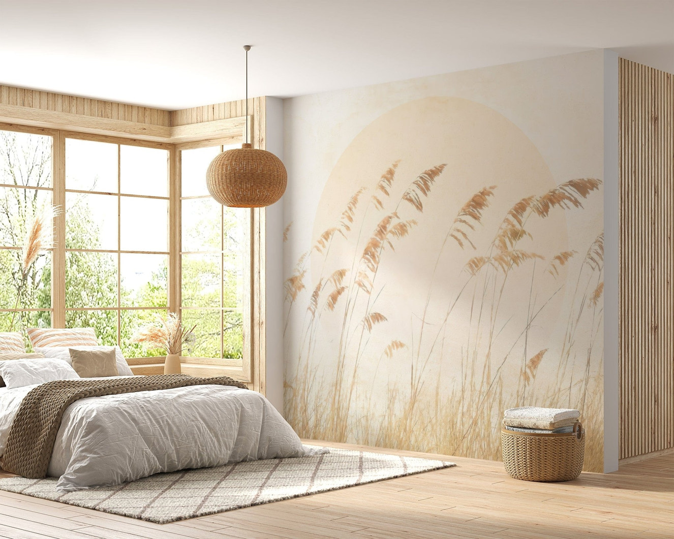 Nature-inspired beige reed wall decor