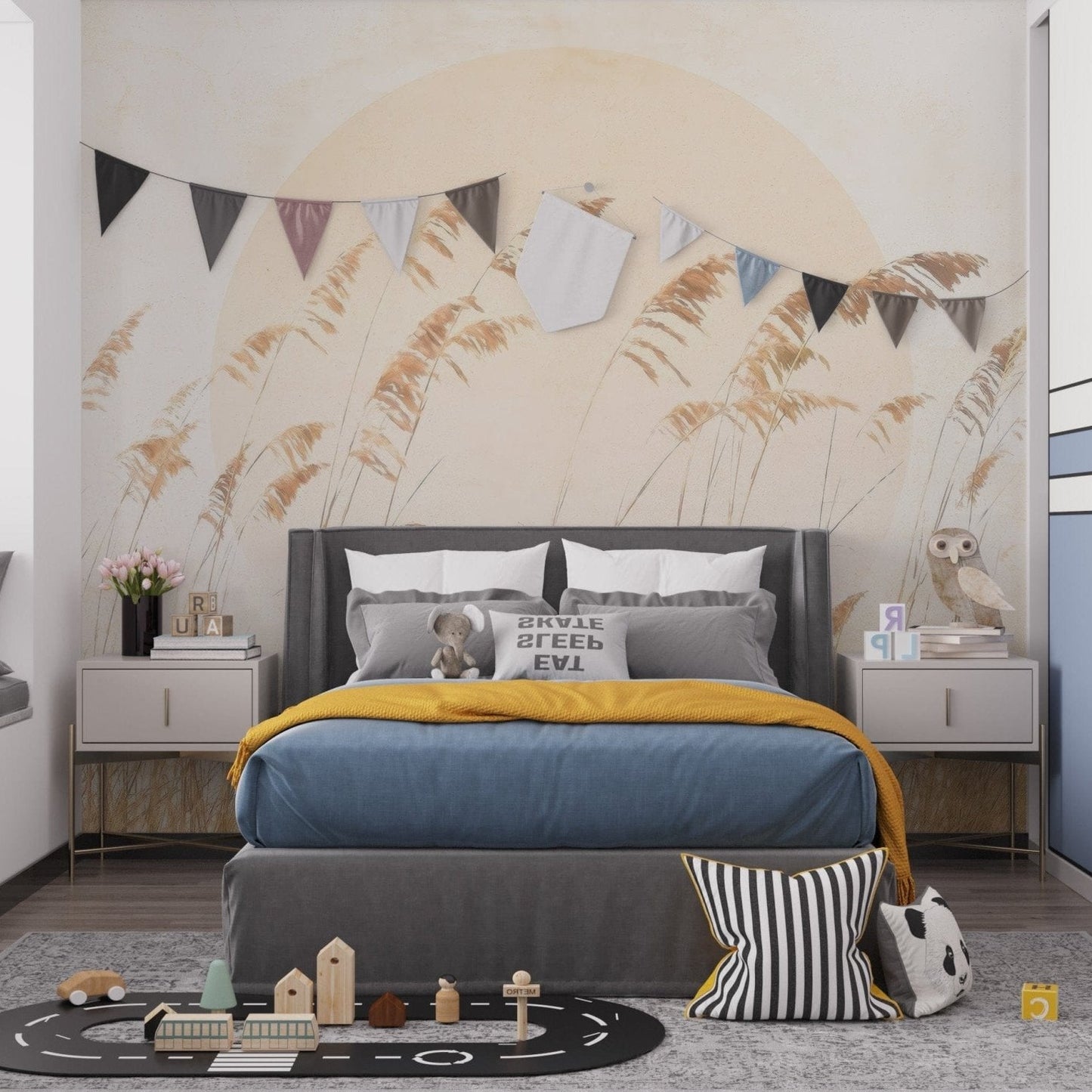 Elegant beige reed wallpaper mural design C505