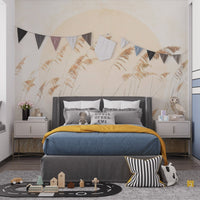 Elegant beige reed wallpaper mural design C505