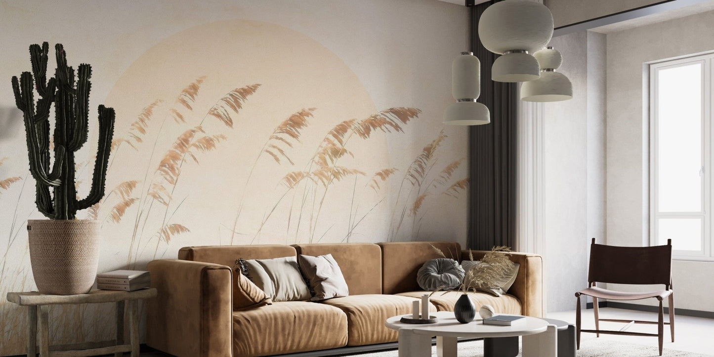 Natural reed-inspired wallpaper mural in beige C505