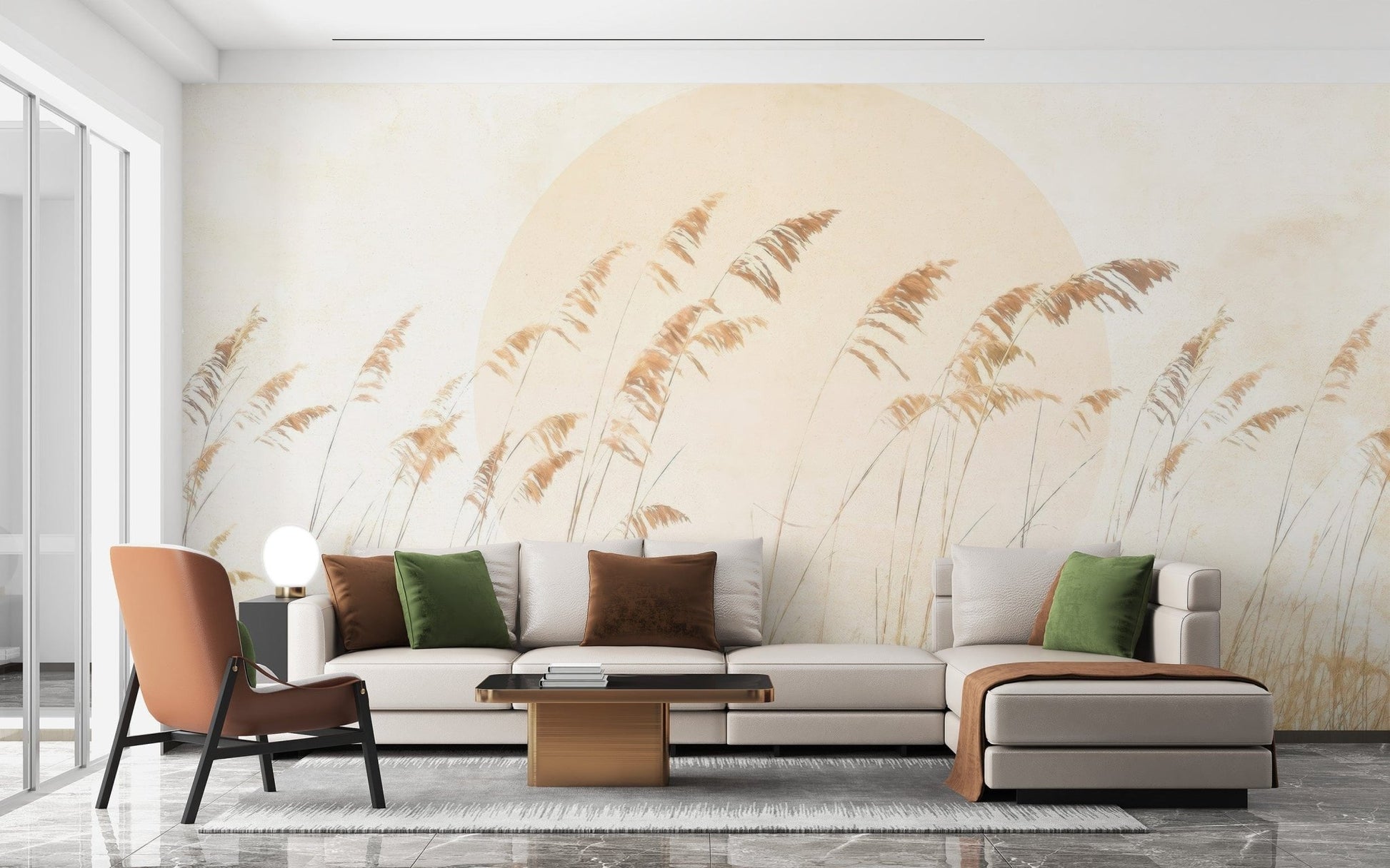 Minimalist beige reed mural for interiors C505