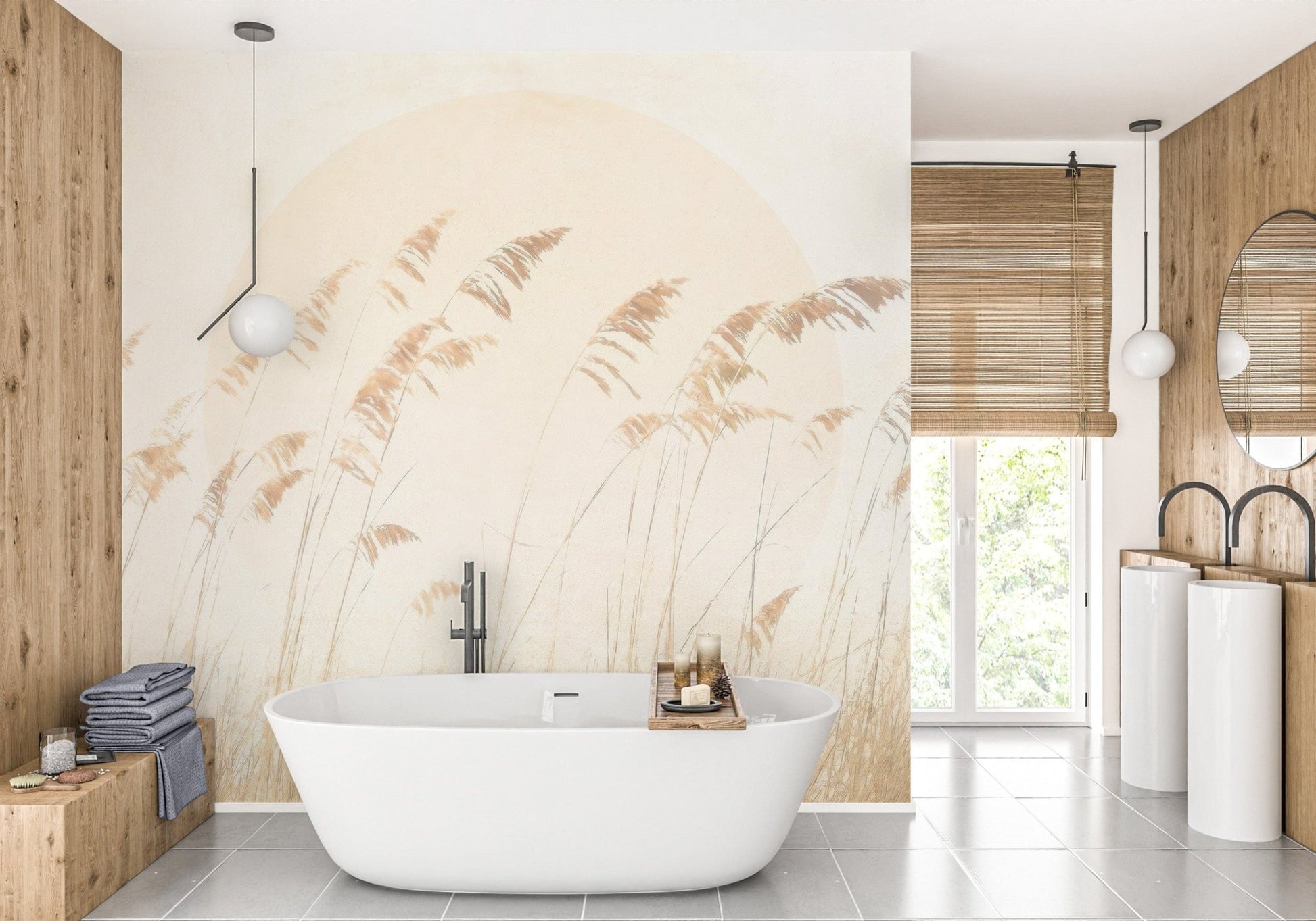 Serene beige reed wallpaper for calming spaces C505
