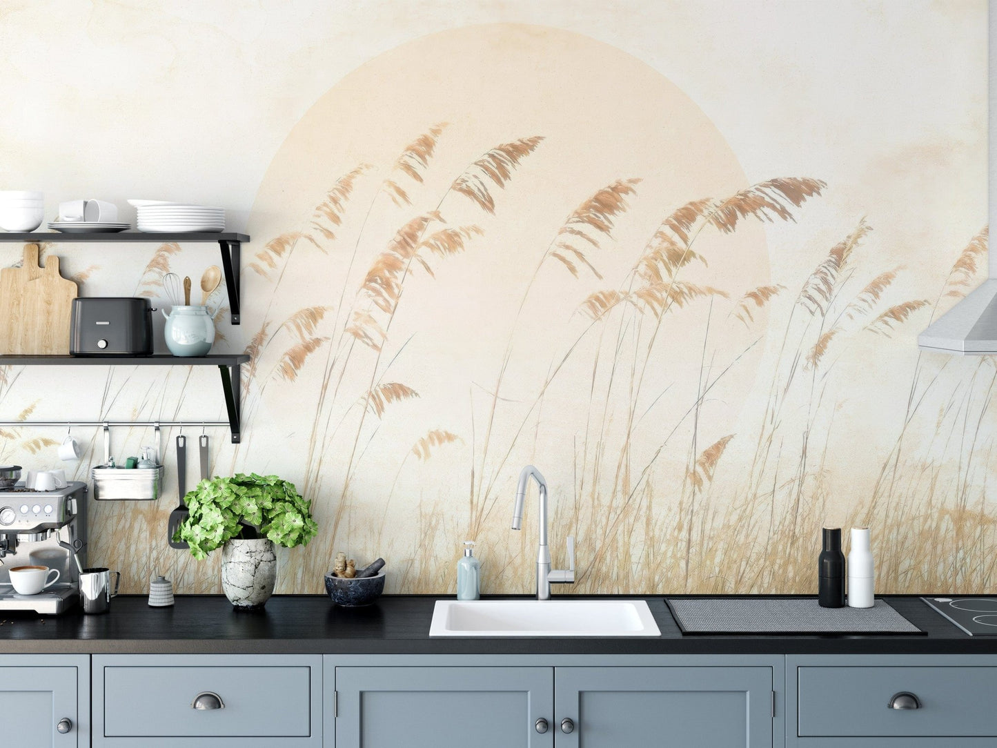 Neutral-toned reed wallpaper mural with elegance C505