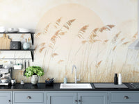 Neutral-toned reed wallpaper mural with elegance C505