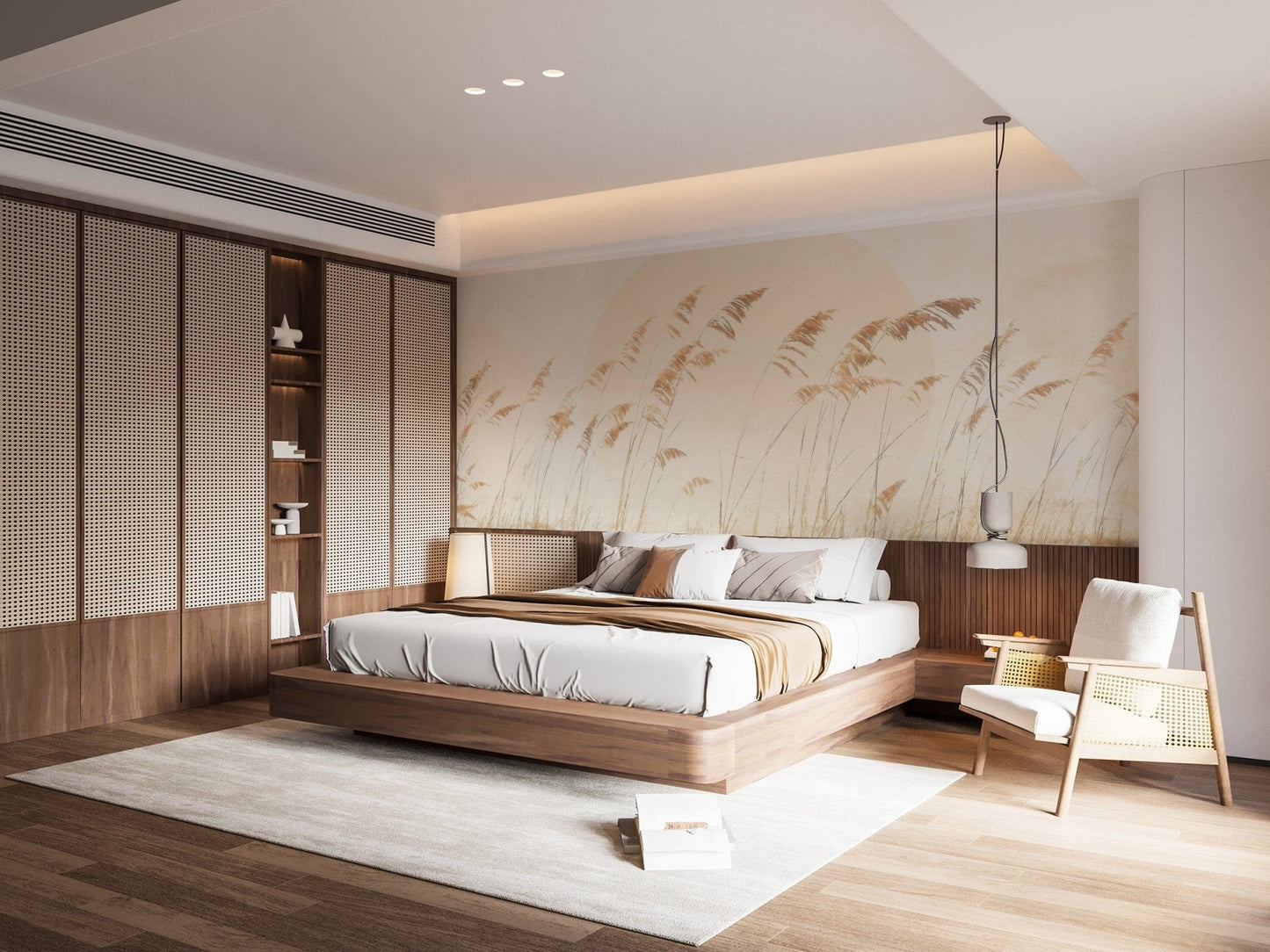 Soft beige reed wall decor for relaxation C505